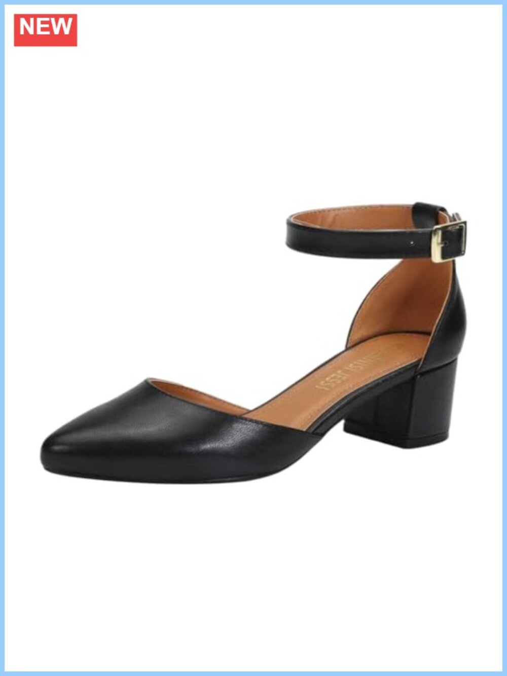 Pointed Toe Ankle Strap Pumps, 2.17in Block Heel D'Orsay Synthetic PU